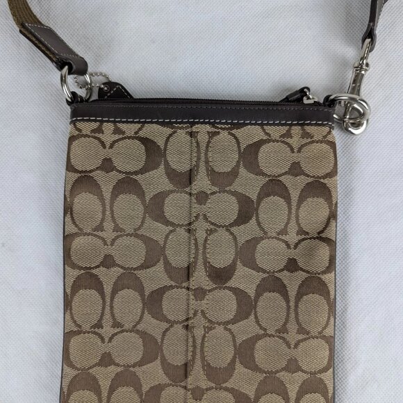 Vintage Coach Small Crossbody Bag Tan Logo Printed Canvas Brown Leather Accents - Picture 4 of 12